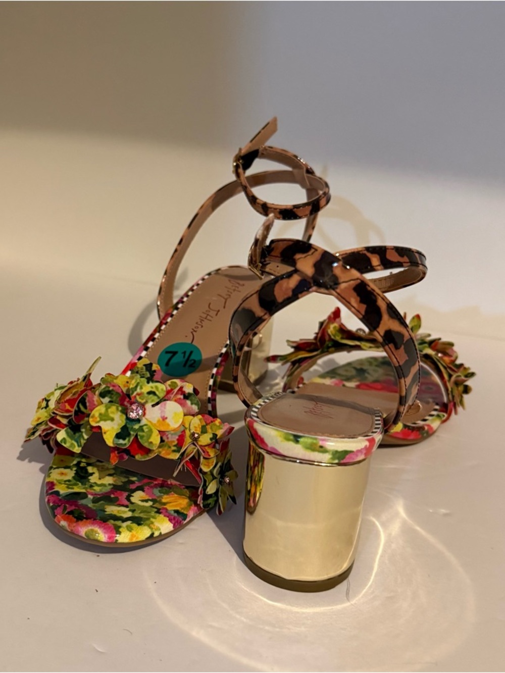 Betsey Johnson Floral Embellished Ankle-Strap Block Heel Sandals - Multicolor - Picture 8 of 10